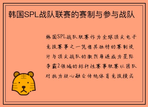 韩国SPL战队联赛的赛制与参与战队